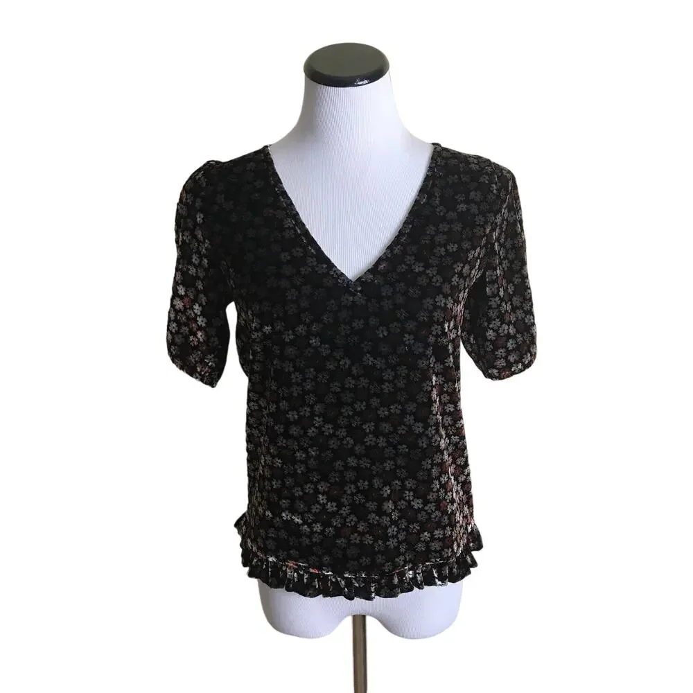 Madewell Velvet Tulip Sleeve Burnout Ruffle Top